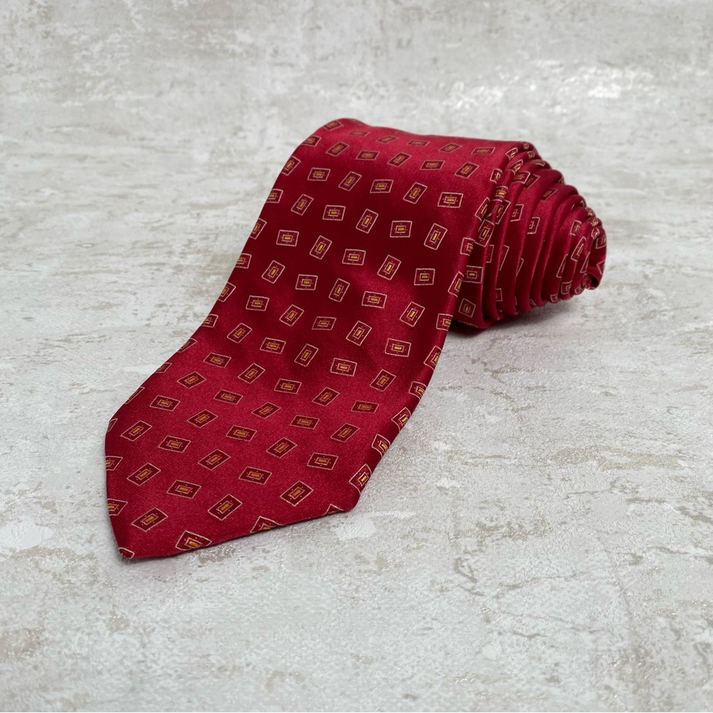 Brioni Maroon Geometric Silk Neck Tie